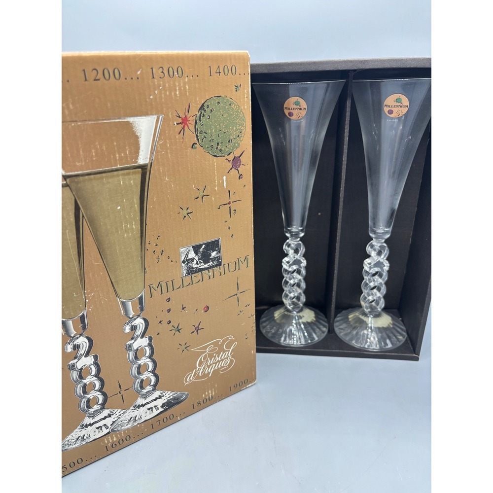 Cristal d'Arques‎ Millennium 2000 Champagne Flutes Set of 2 Lead Crystal France